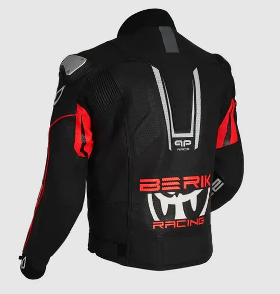 Berik Apex Leather Jacket - Black/Fluro-Red