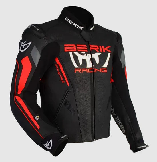 Berik Apex Leather Jacket - Black/Fluro-Red