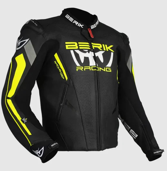 Berik Apex Leather Jacket - Black/Hi-Viz