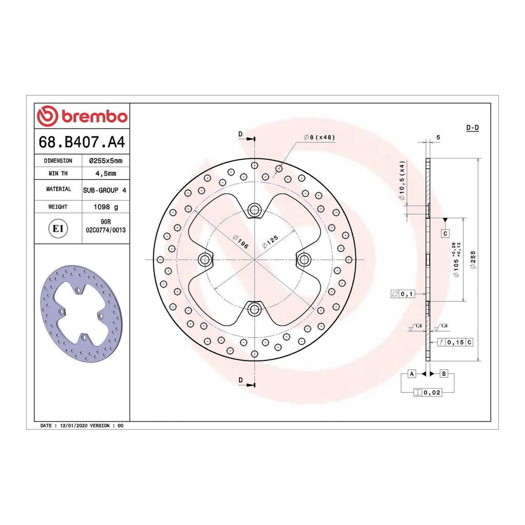 Brembo Prime Brake Disc Serie Oro Rear 68B407A4