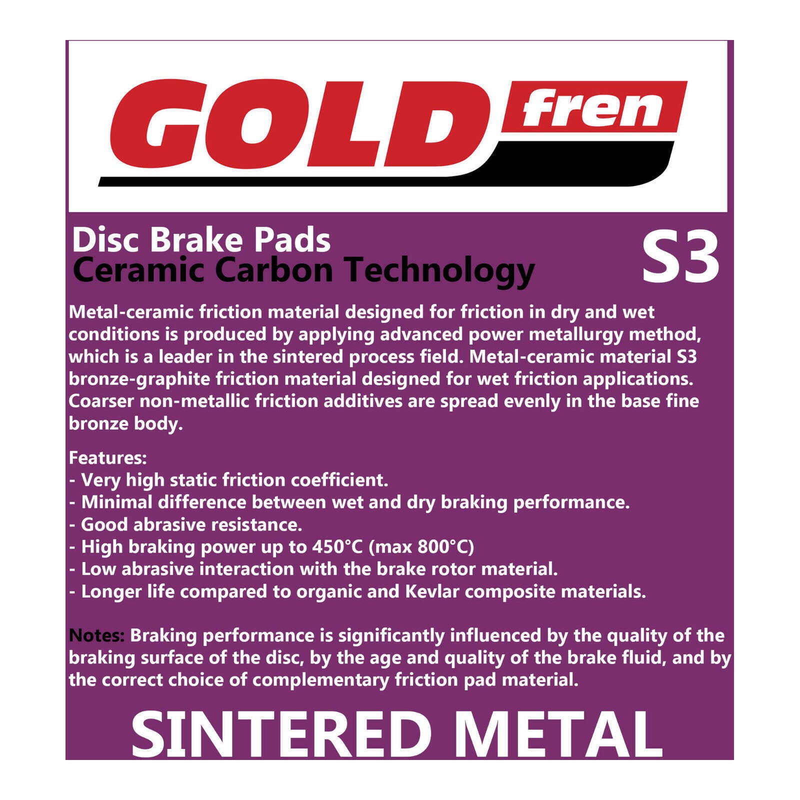 GOLDfren Brake Pads GF001 - S3