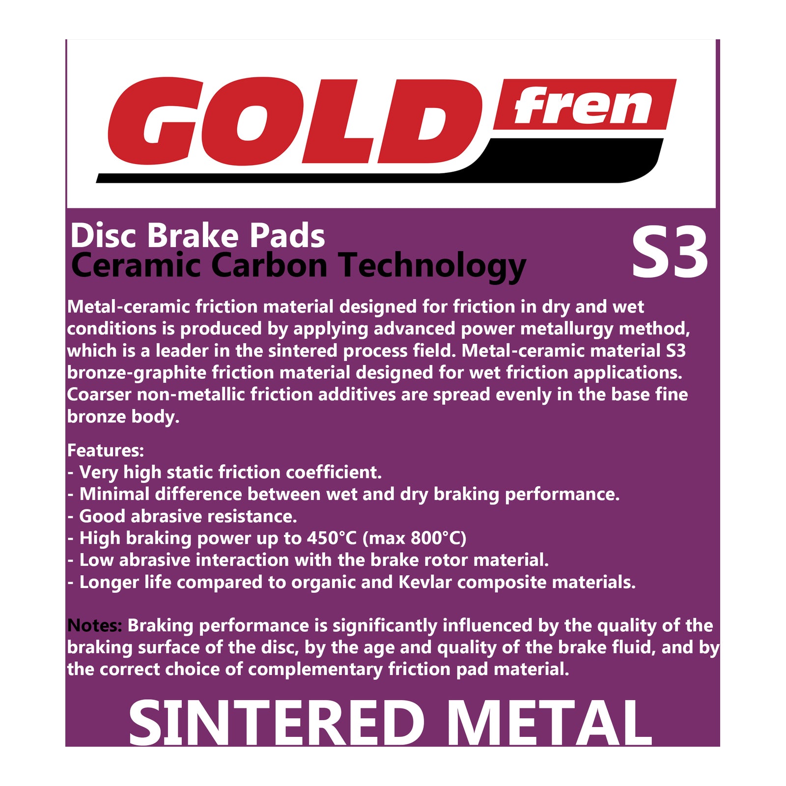GOLDfren Brake Pads Sintered Sports GF379 - S3 ( PH503 )
