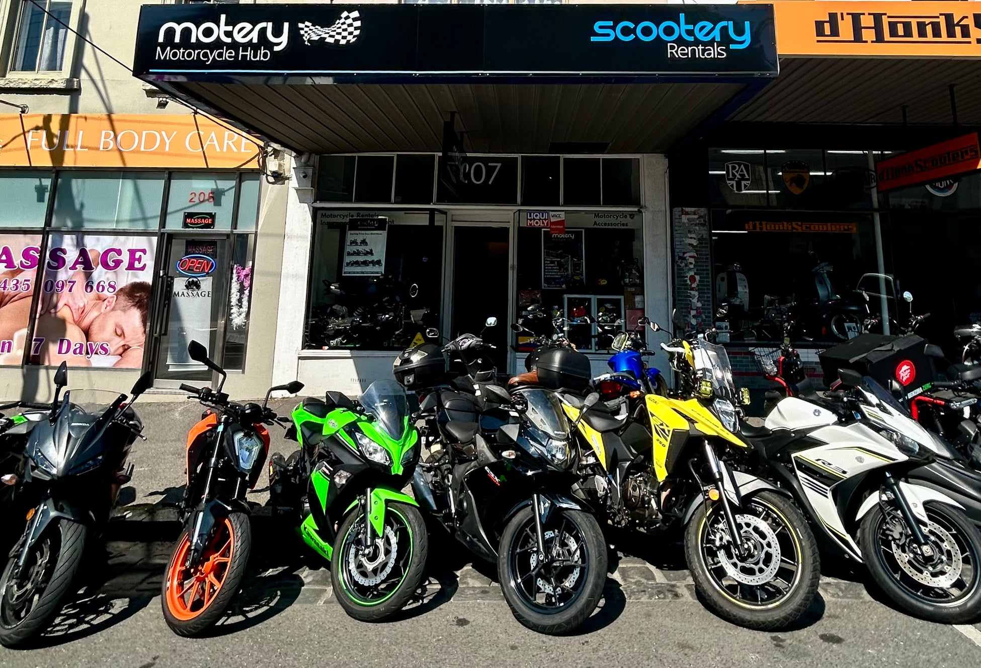 Motery Motorcycle Hub storefront at 207 Victoria St, West Melbourne