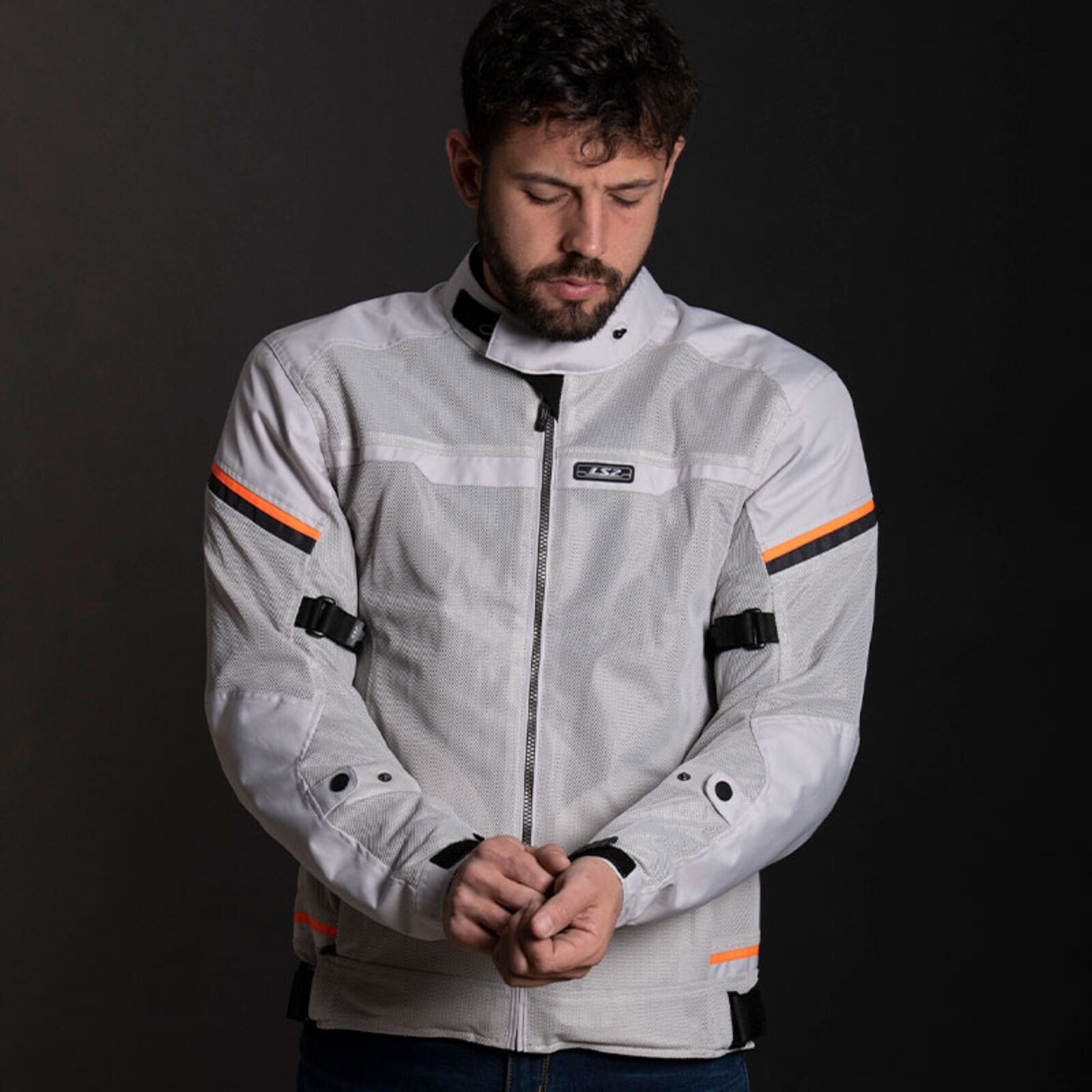 LS2 Riva Men's Jacket - Light Grey / Hi-Vis Orange