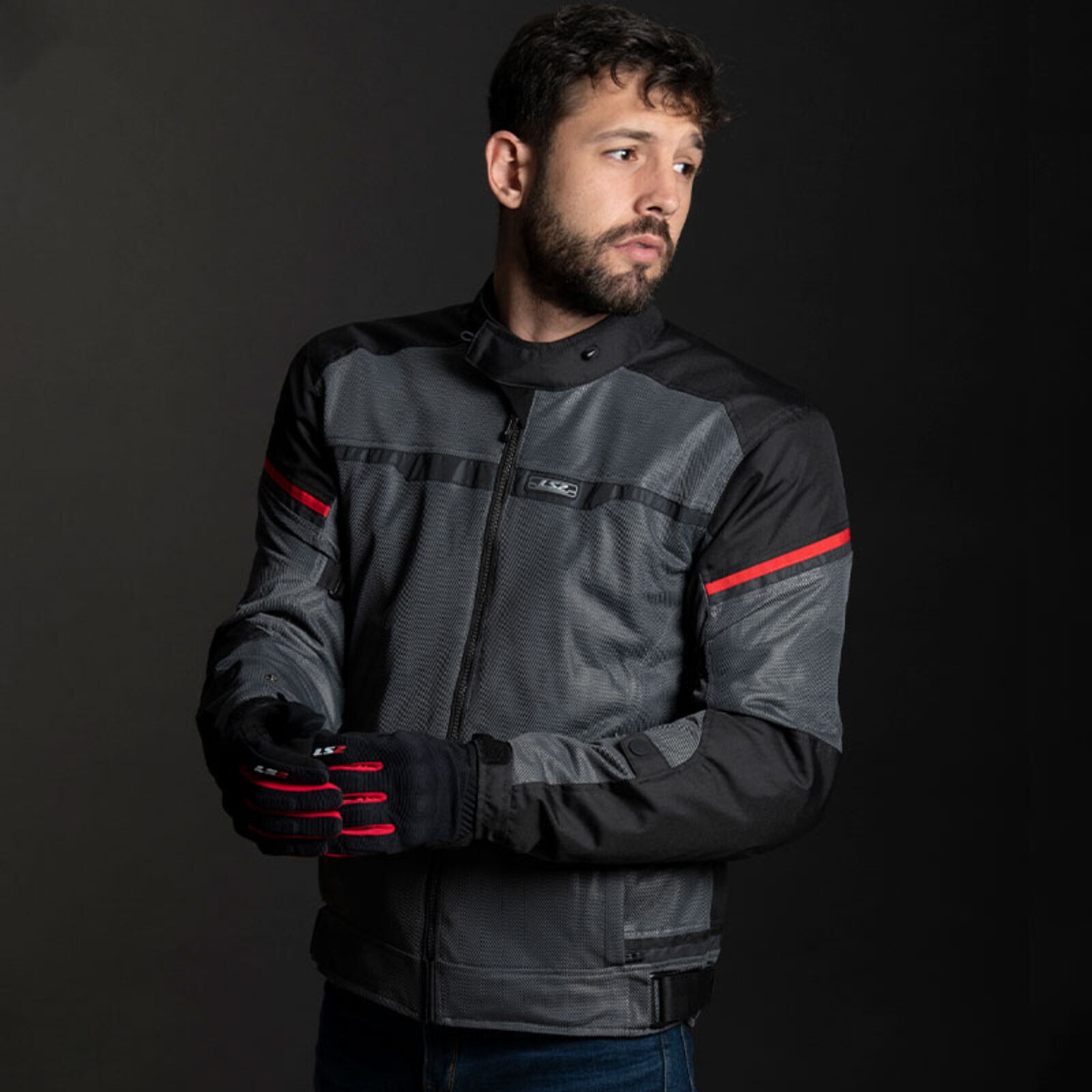 LS2 Riva Men's Jacket - Black / Dark Grey / Red