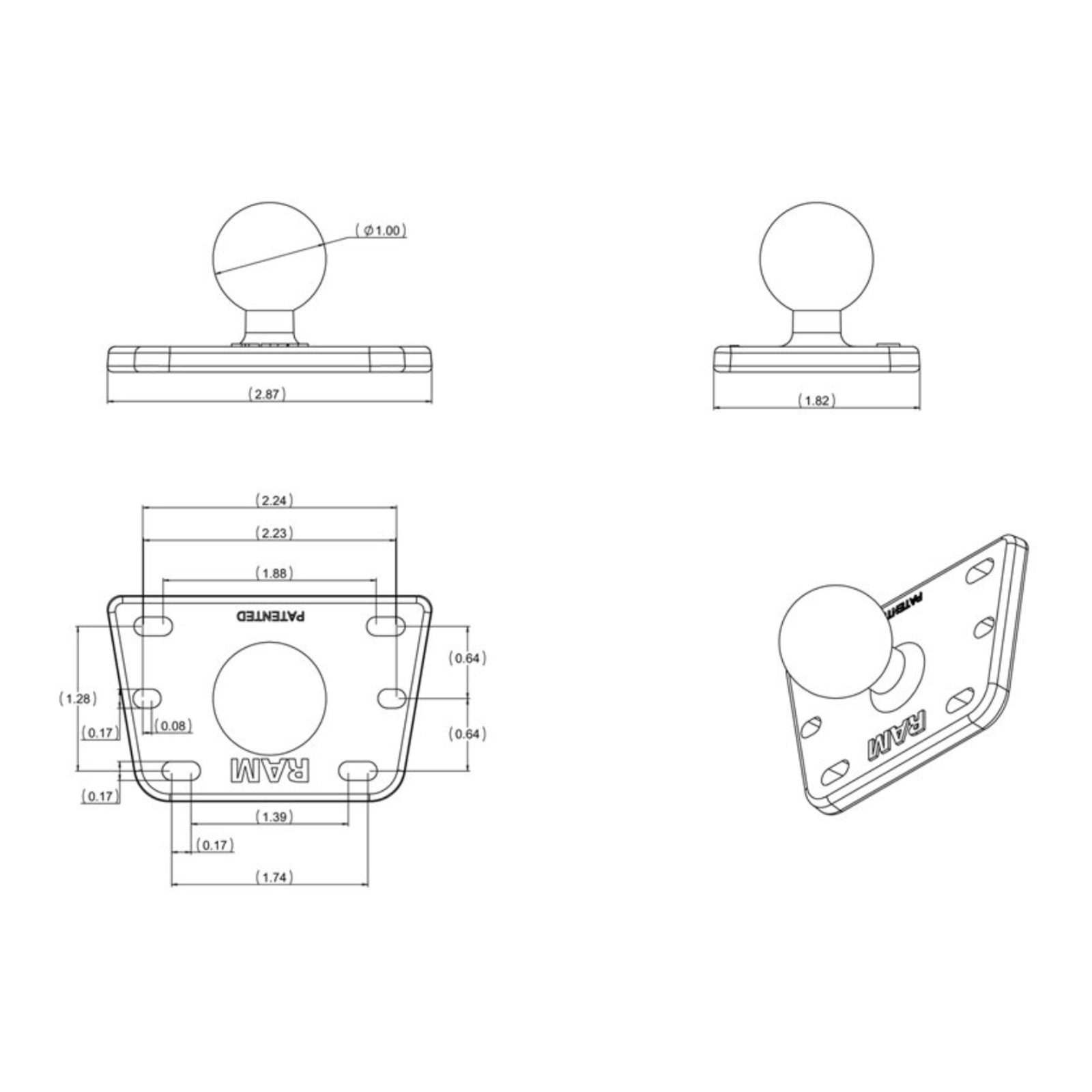 RAM Centered Reservoir Cover Ball Base